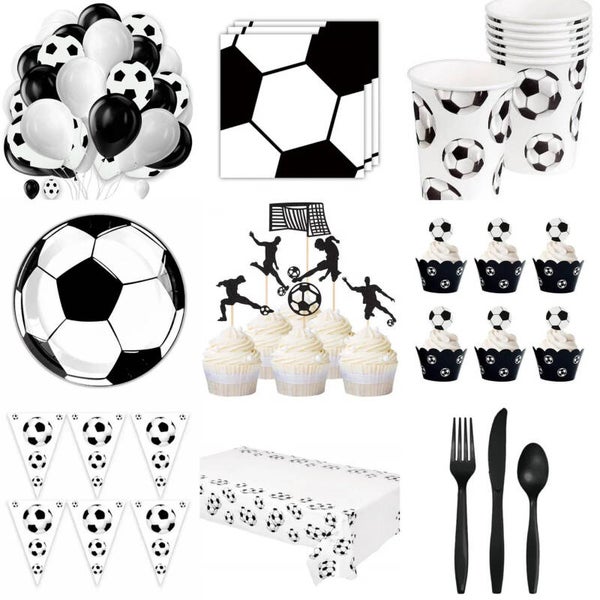 Voetbal party set XXL zwart/wit 152-delig