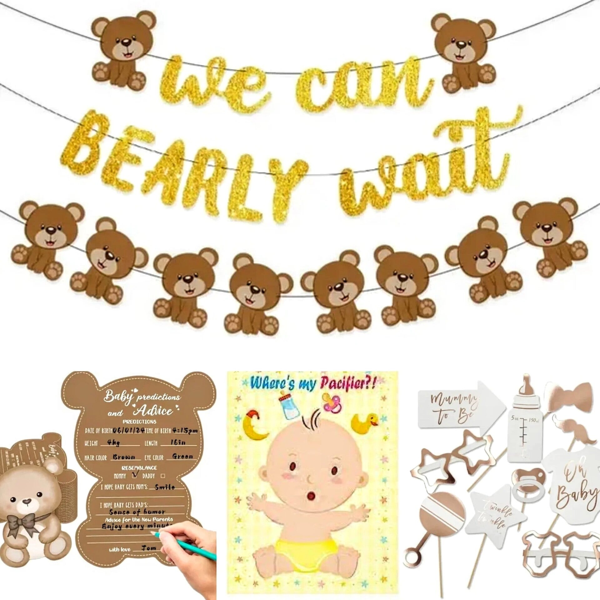 Babyshower party game en decoratie set We can Bearly Wait