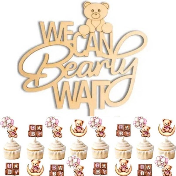 Taart topper en cupcake set Sweet Bears roze 25-delig