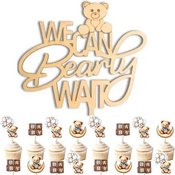 Taart topper en cupcake set Sweet Bears blauw 25-delig