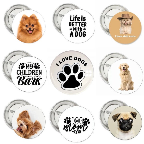 9 honden buttons of (kleding)magneten Life's better with a Dog