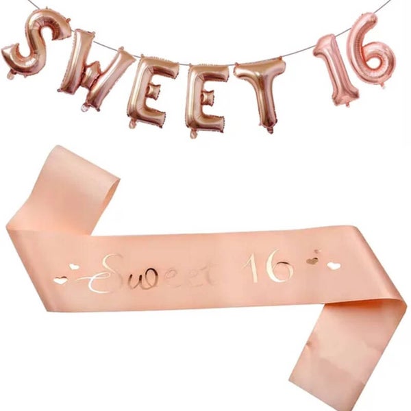 Sweet 16 sjerp met folie ballonnen slinger rosé goud
