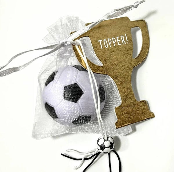 Bedankje/traktatie Voetbal Topper met anti stressballetje