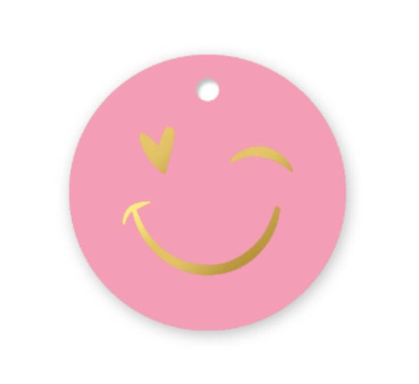 10 Cadeau kaartjes Smiley roze met goud