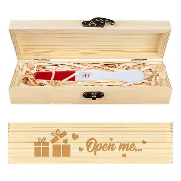 Verrassings houten box/zwangerschapsaankondiging Open me...