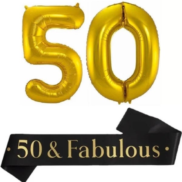Sjerp en ballonnen set 50 & fabulous zwart met goud