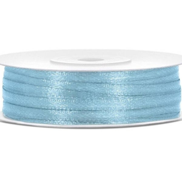 Satijn lint licht blauw 3 mm breed en 50 meter lang
