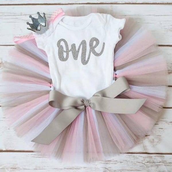 3-delig luxe 1e verjaardag setje One Silver, White and Pink