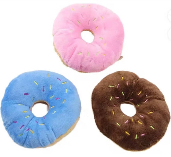 3 Honden speeltjes donut roze, blauw en bruin