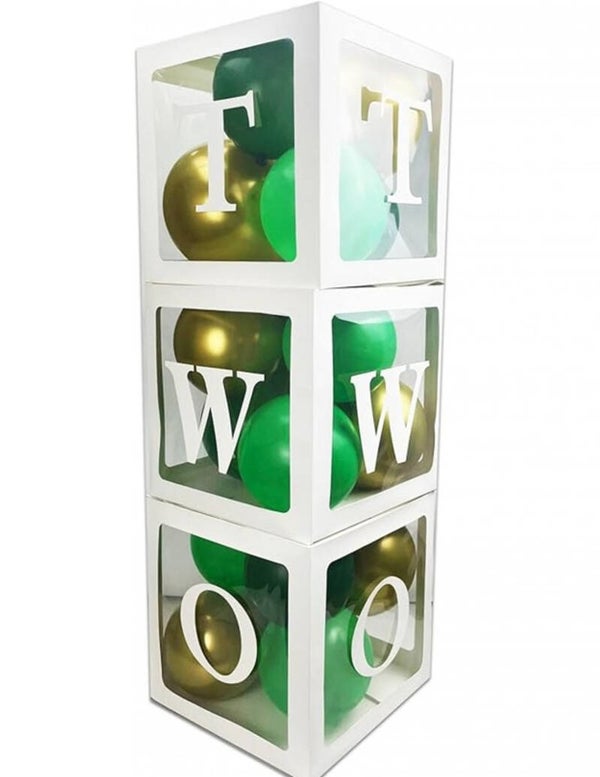 3 doorzichtig letter ballon blokken Two wit inclusief 24 ballonnen donker groen, licht groen en goud