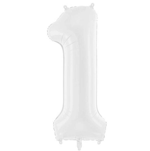 Grote folieballon cijfer 1 wit 86 cm hoog