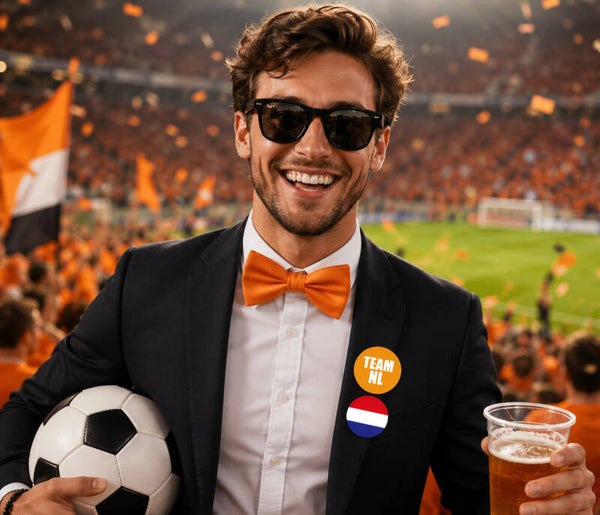 Oranje set Team NL met vlinderdas en 2 buttons