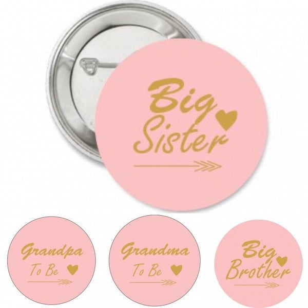 4-delige babyshower button set Tribal rose met teksten naar keuze
