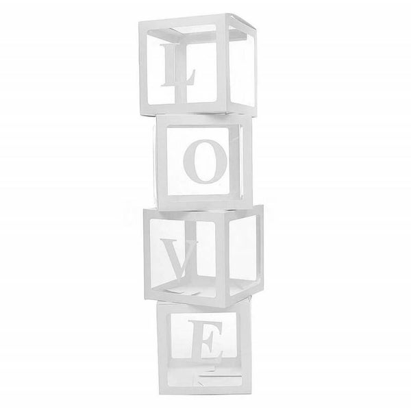 4 doorzichtige letter ballon blokken LOVE wit