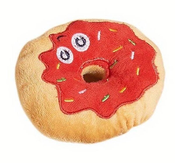 Honden speeltjes in de vorm van een donut met gezichtje rood