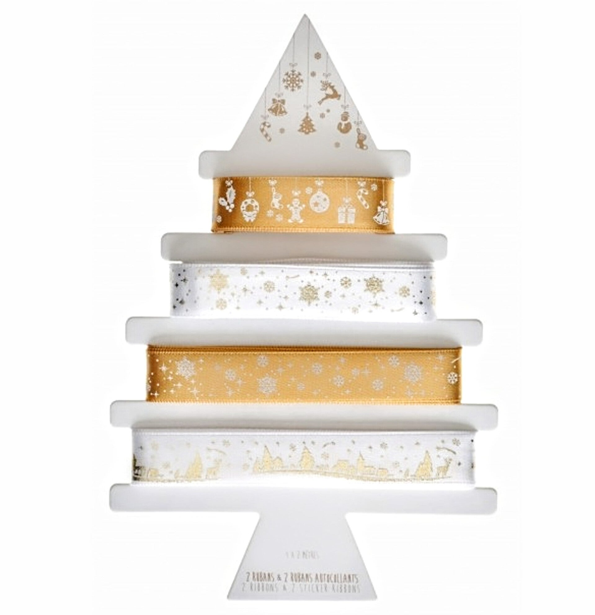 4 kerst linten van 2 meter lang goud met wit