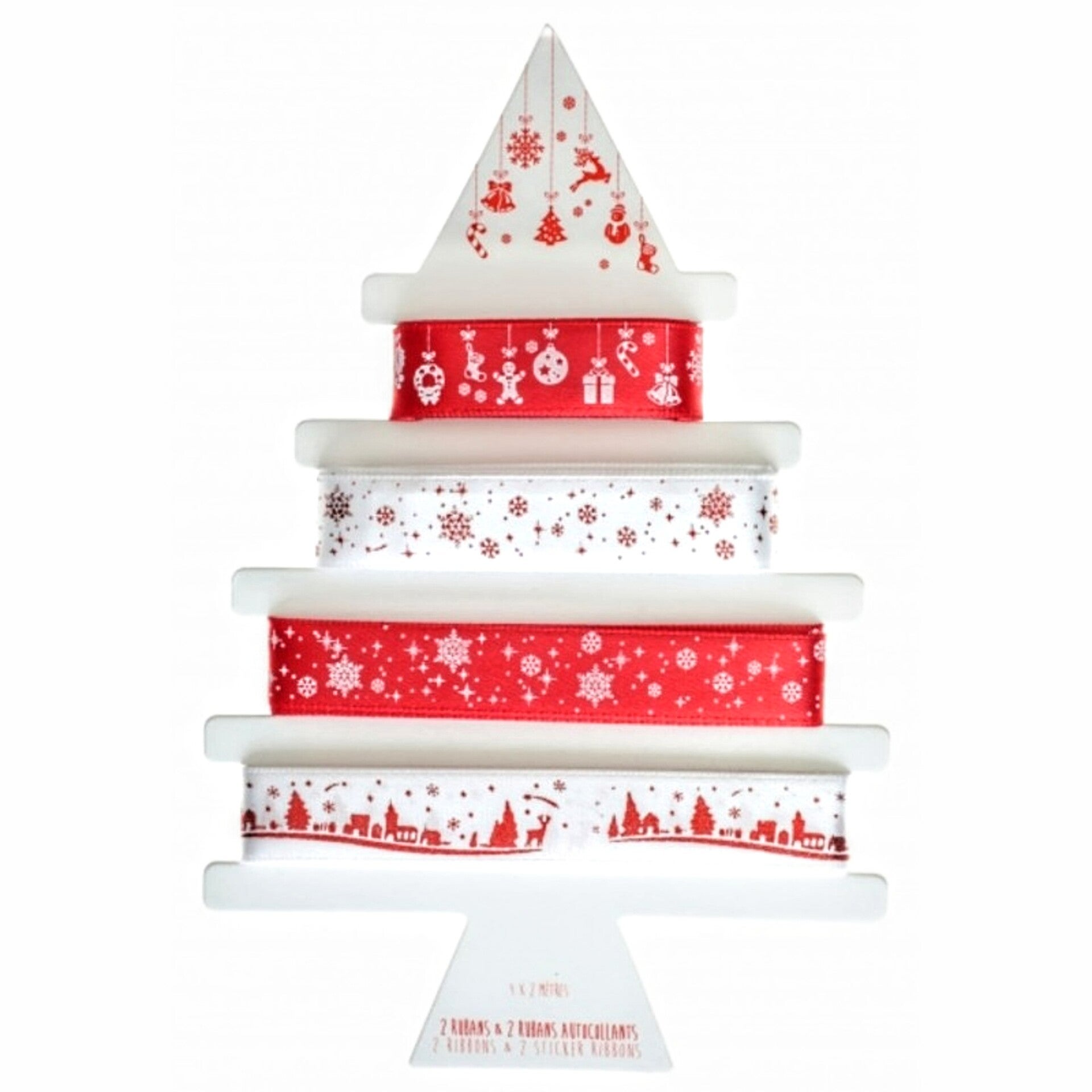 4 kerst linten van 2 meter lang rood met wit