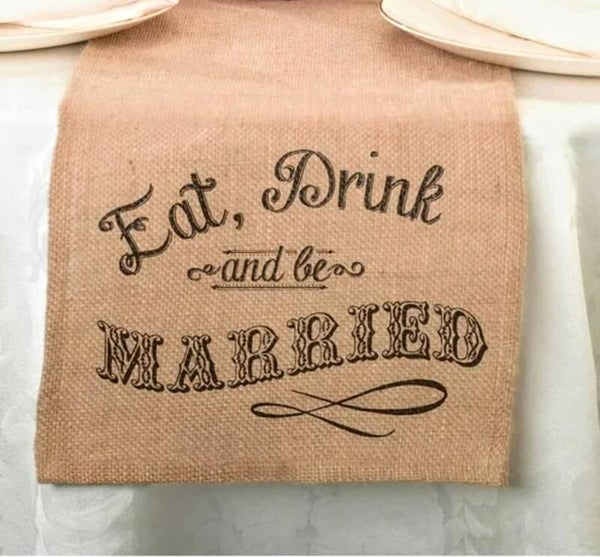 Jute tafel loper Eat, Drink and be Married