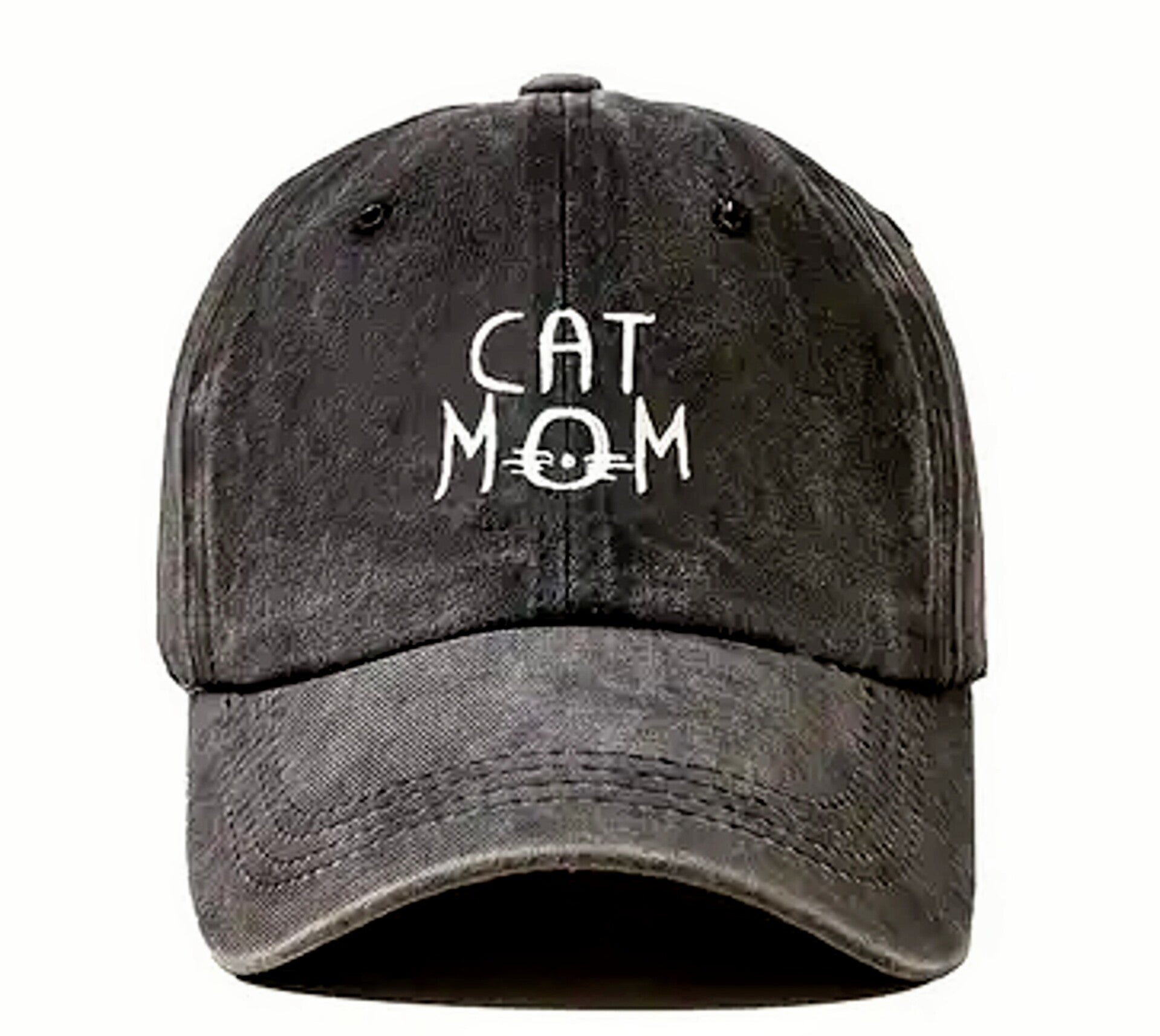 Cap Cat Mom antraciet grijs met witte geborduurde tekst