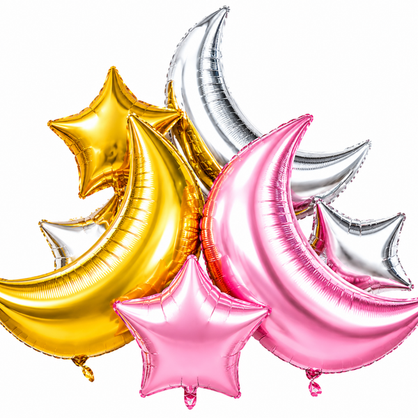 Folie ballonnen set Moon and Stars roze, goud, zilver 6-delig
