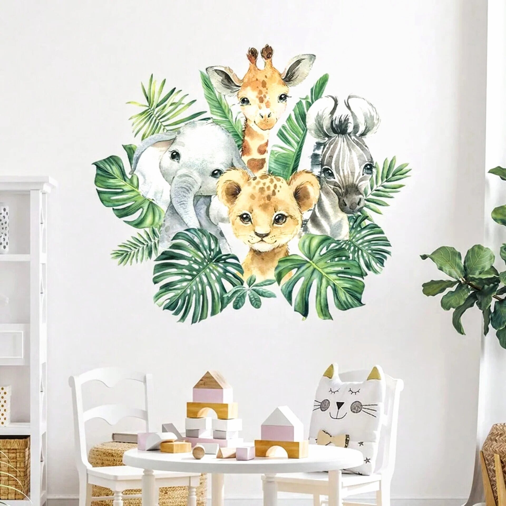 Grote muur- of deur stickerset 4 Jungle Animals