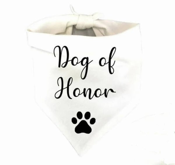 Honden bandana wit met in zwart de tekst Dog of Honor