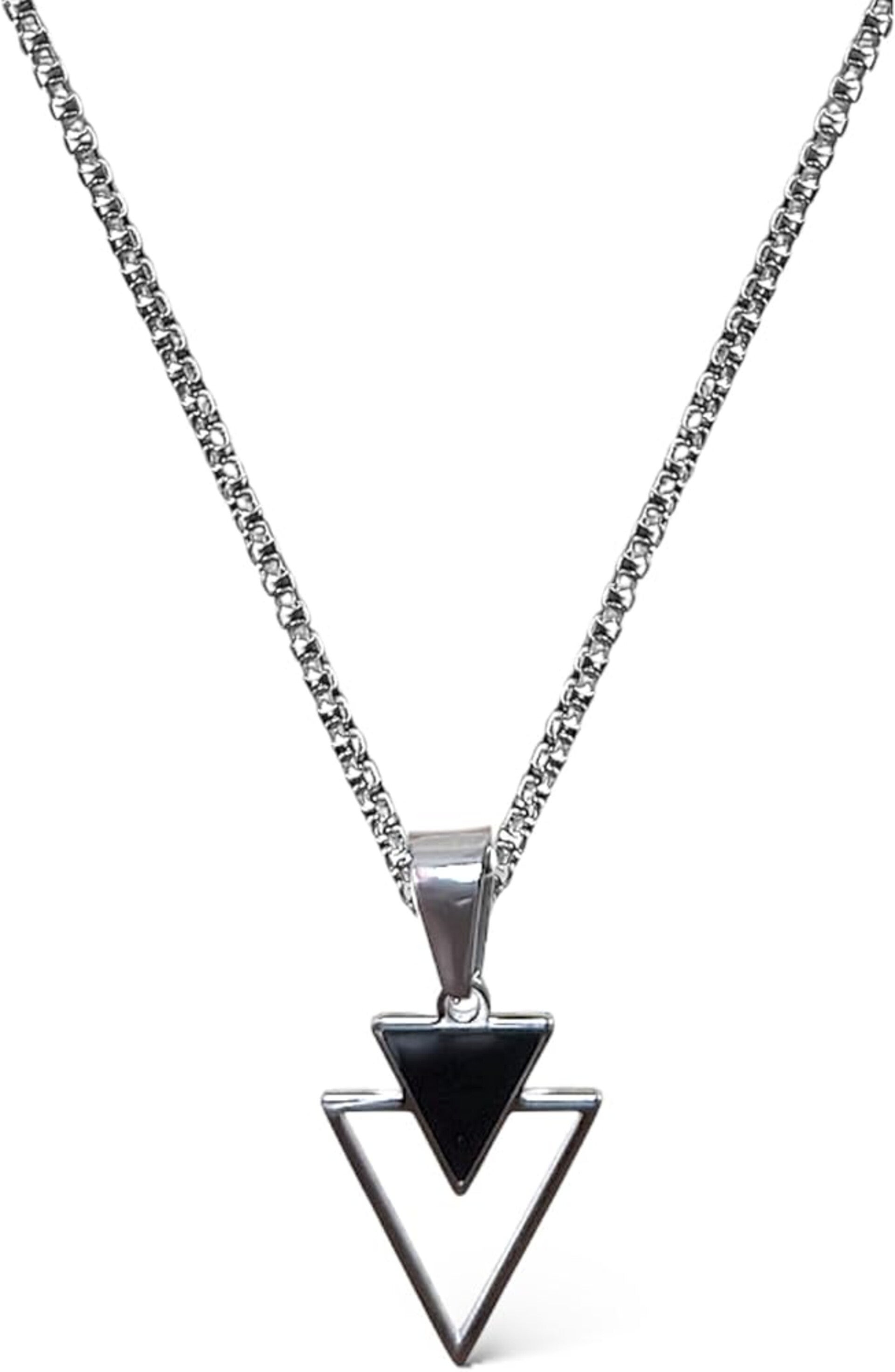 Mannen ketting met dubbele driehoek hanger zilver met zwart