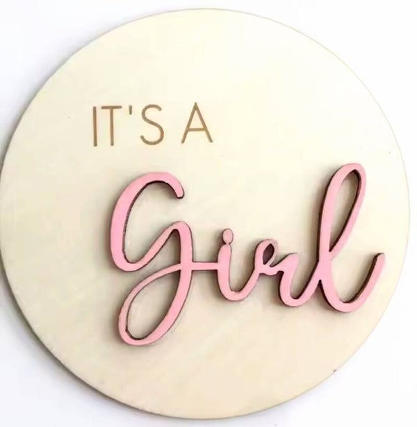 Houten cirkel It's a Girl roze