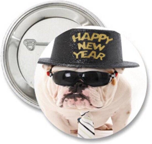 Button of (kleding)magneet Happy New Year Bulldog