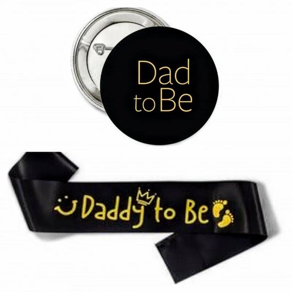 Sjerp en button set Daddy to Be zwart met gouden tekst