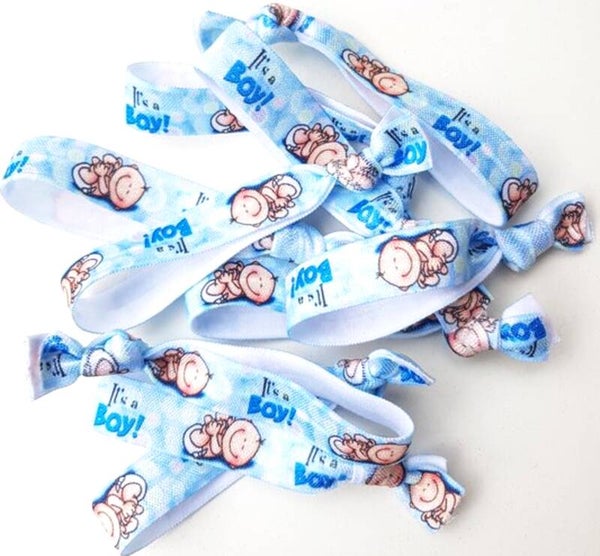 10 elastische armbanden/haarelastieken It's a Boy Happy
