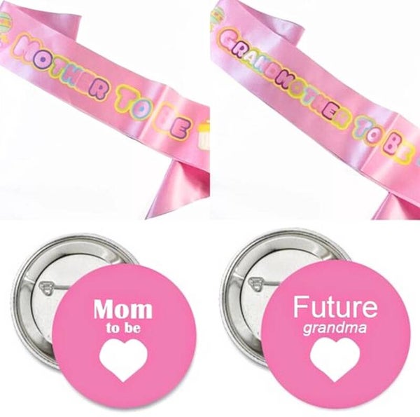 Sjerpen en button set Mother en Grandmother to Be roze 4-delig
