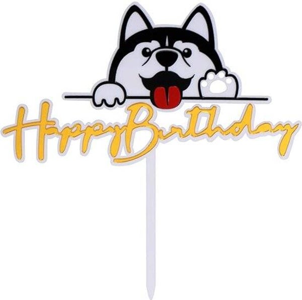 Acryl taart topper Happy Birthday Husky Bulldog