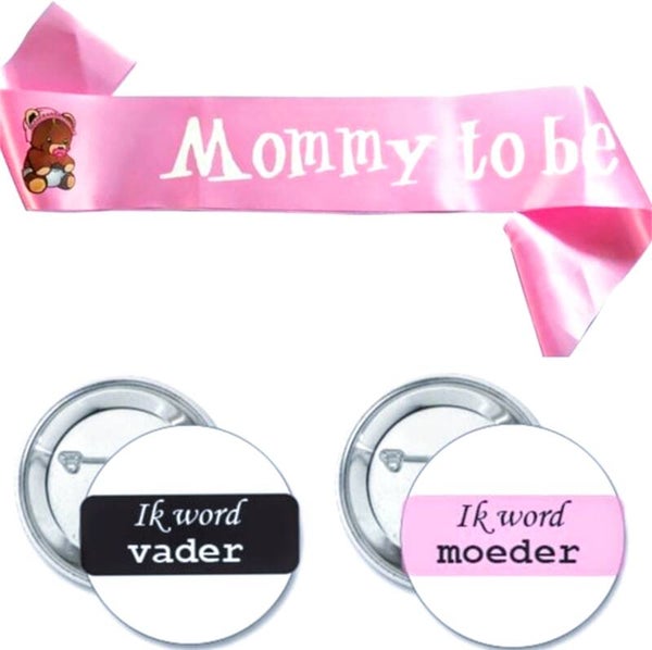 3-delige set met buttons en sjerp set roze zwart wit goud