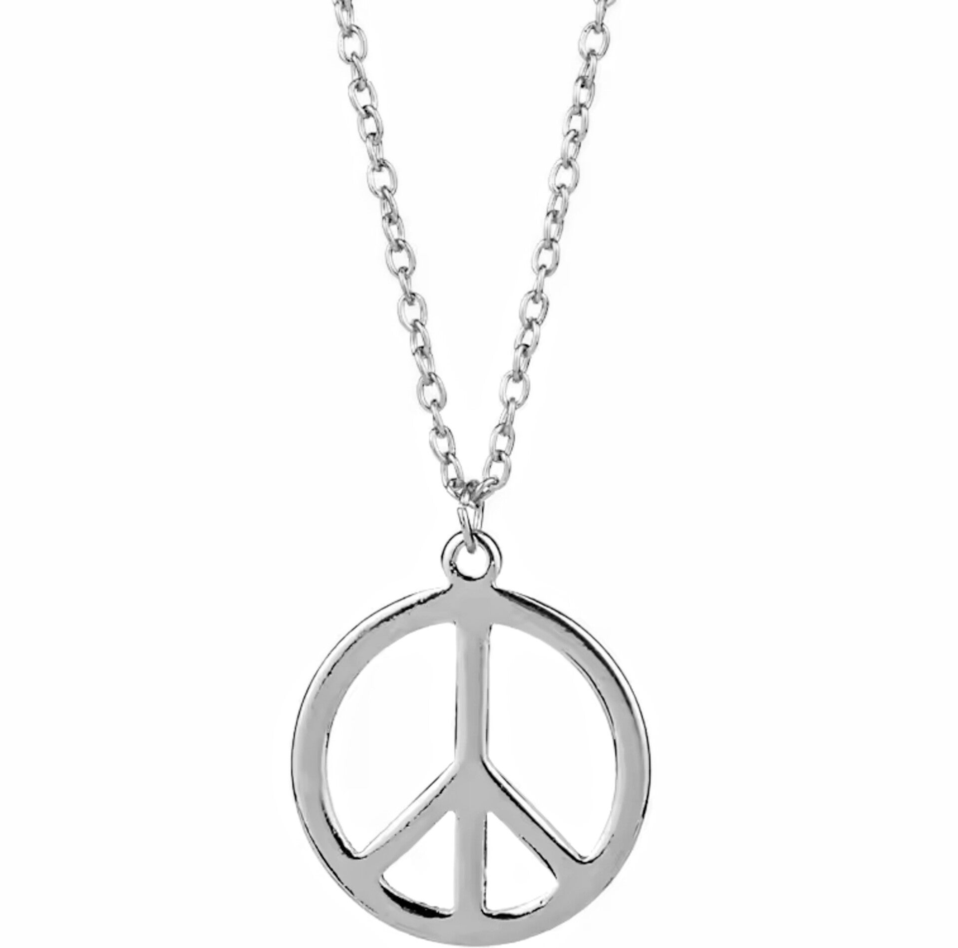 Lange heren ketting Peace rond zilverkleurig