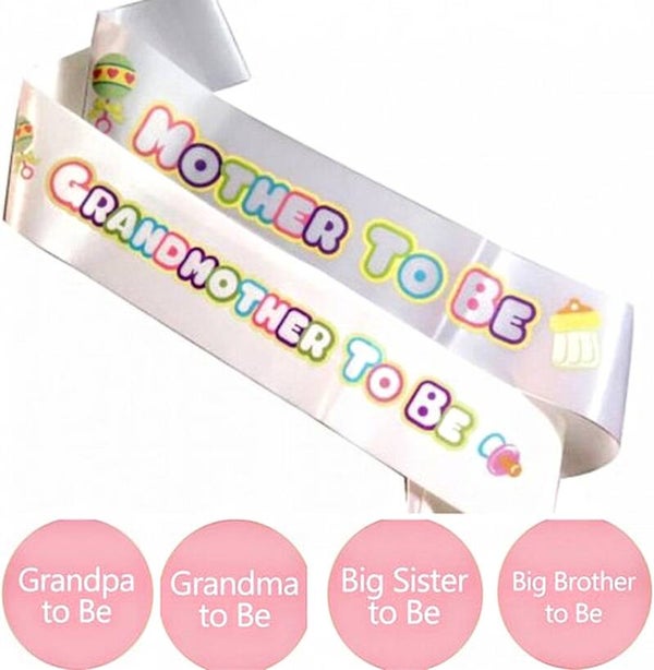 Babyshower of genderreveal sjerpen en button set 6-delig wit met pastel roze