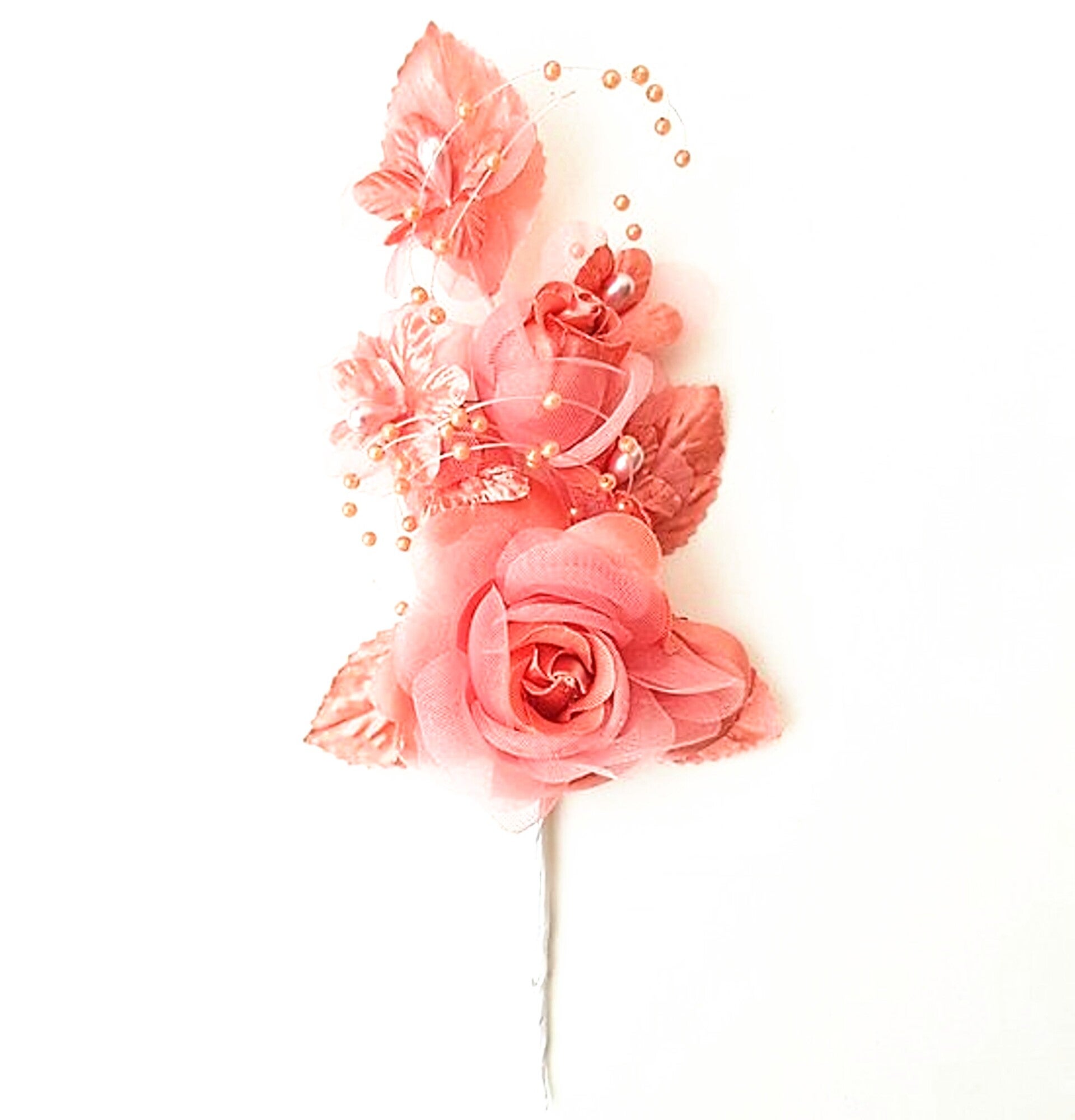 Bloemen corsage, haar- of antennedecoratie koraal rood