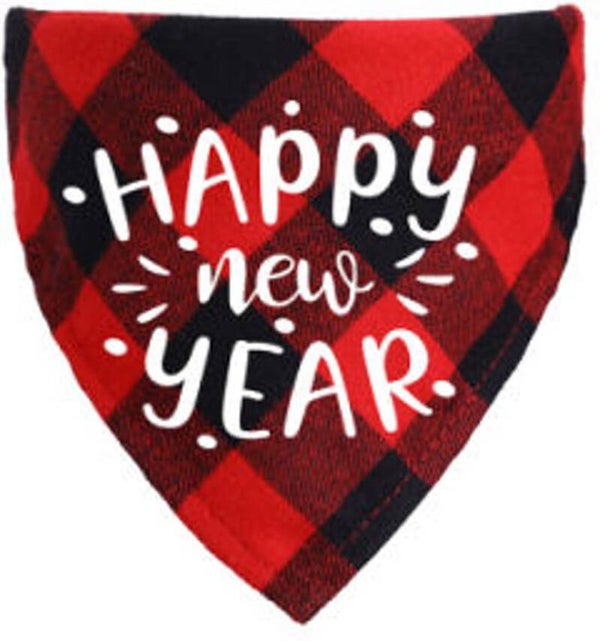Honden bandana Happy New Year rood, zwart met wit