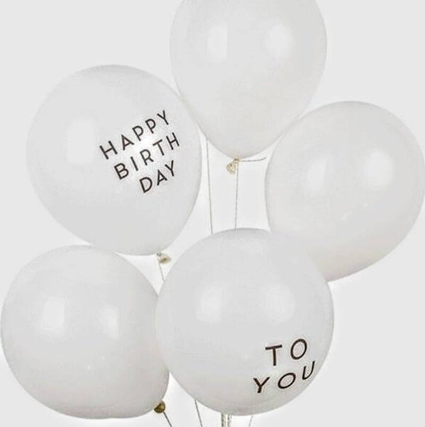 5-delige Ballonnen set Happy Birthday en To You en 3 witte ballonnen