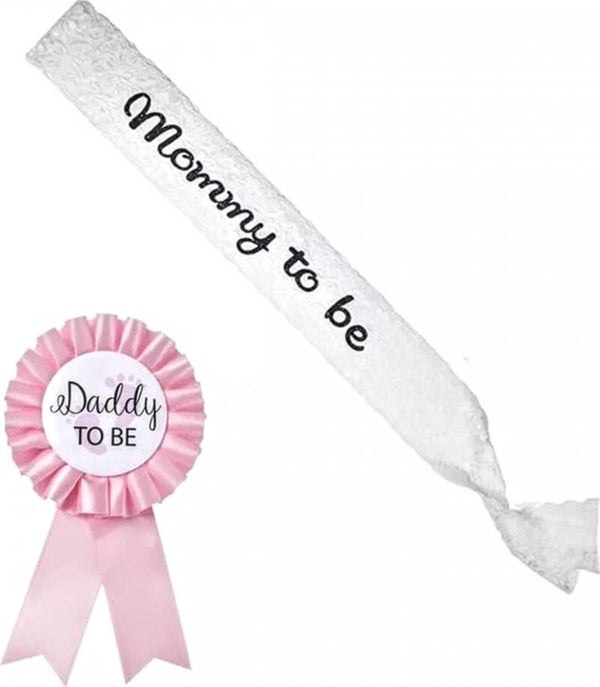 Babyshower of genderreveal set Sjerp Mommy to Be wit kant en rozet Daddy to be roze