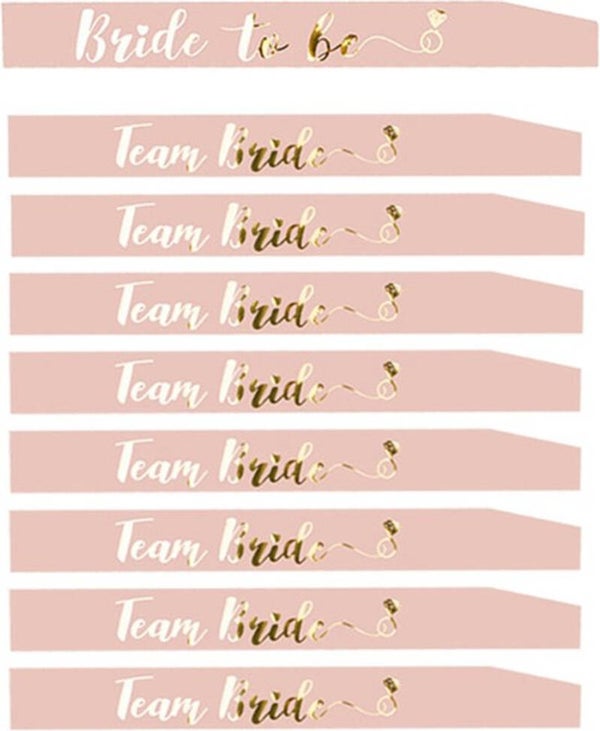 9-delige sjerpen set Bride to Be en Team Bride rose goud