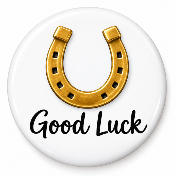 Geluks button Good Luck met hoefijzer