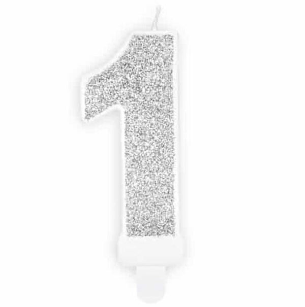 Kaars 1 zilver glitter