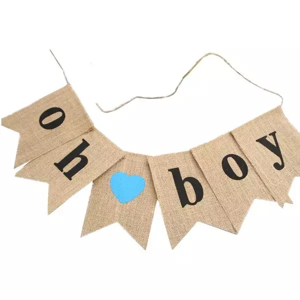 Jute banner met zwarte letters Oh Boy en blauw hartje