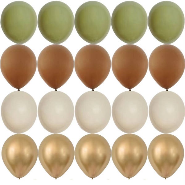 20-delige ballonnen set groen, bruin, ivoor en beige