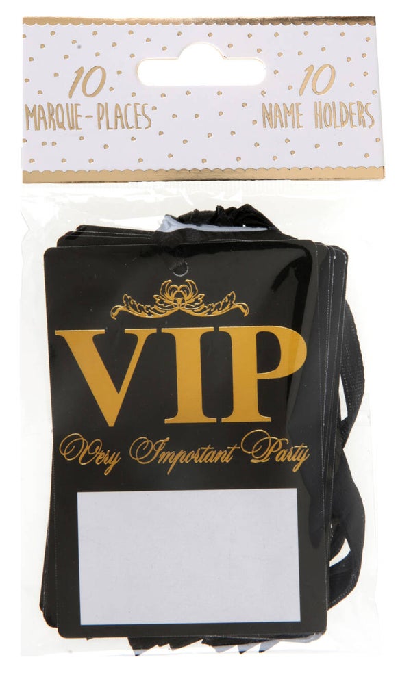 10 Name tags VIP van karton aan satijn lint