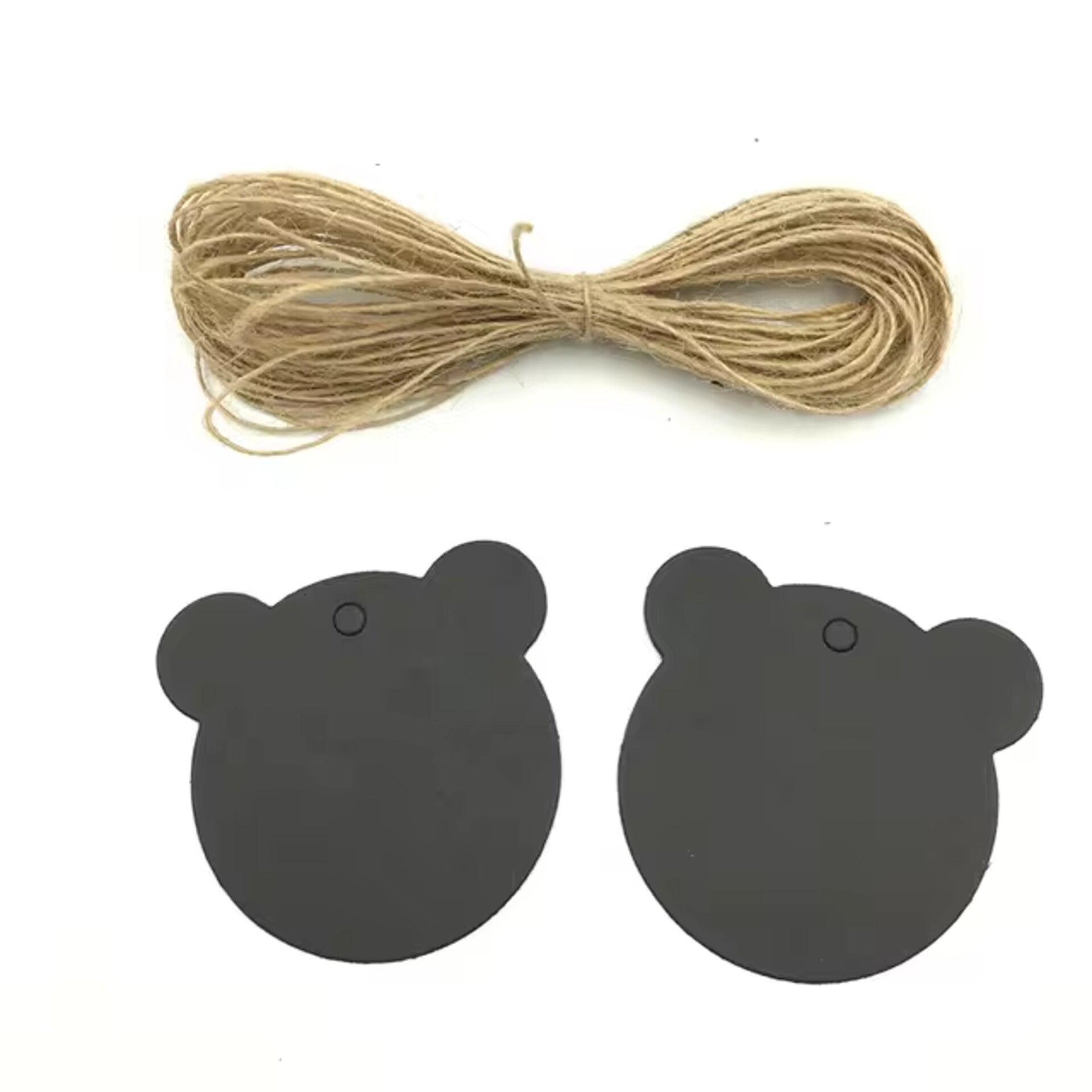 10 beren kaartjes zwart met jute touw