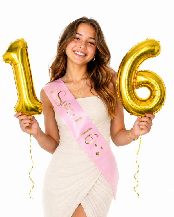 Sweet 16 set met sjerp en folie ballonnen