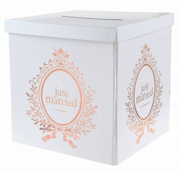 Enveloppendoos Just Married rosé goud
