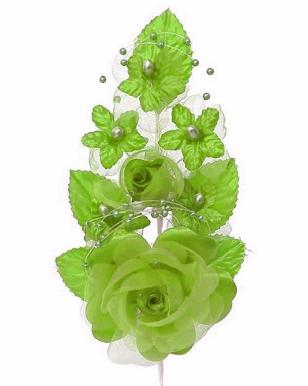 Bloemen corsage, haar- of antennedecoratie olijf groen